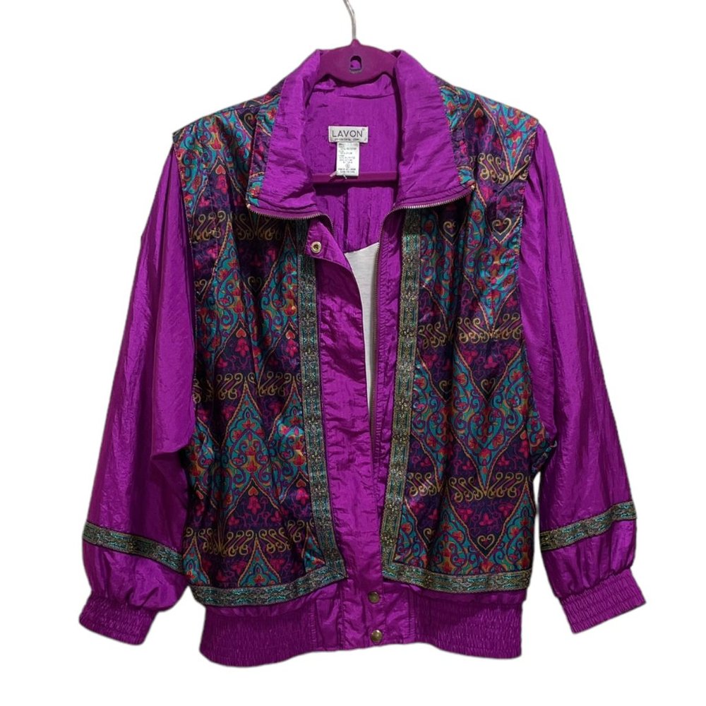 Vintage 80s/90s LAVON Purple Paisley Zip Up Jacket Size Small
